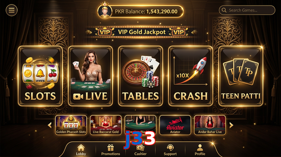 Main screen of J33 casino page for PK players