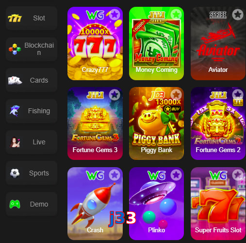 Main screen of J33 game page for PK players