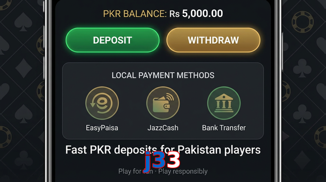 Deposit and withdrawal screen with PKR methods
